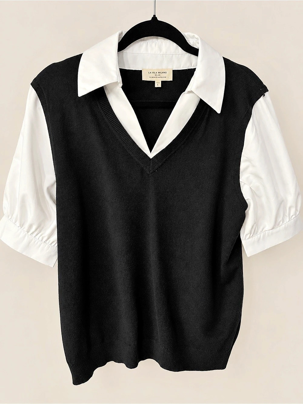 La Vila Milano 2-in-1 Layered Sweater Vest Blouse L Preppy Office Siren